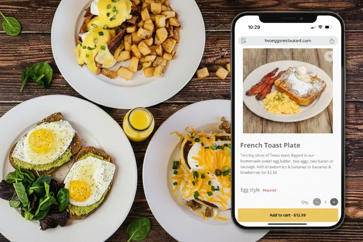 Breakfast plates with mobile phone