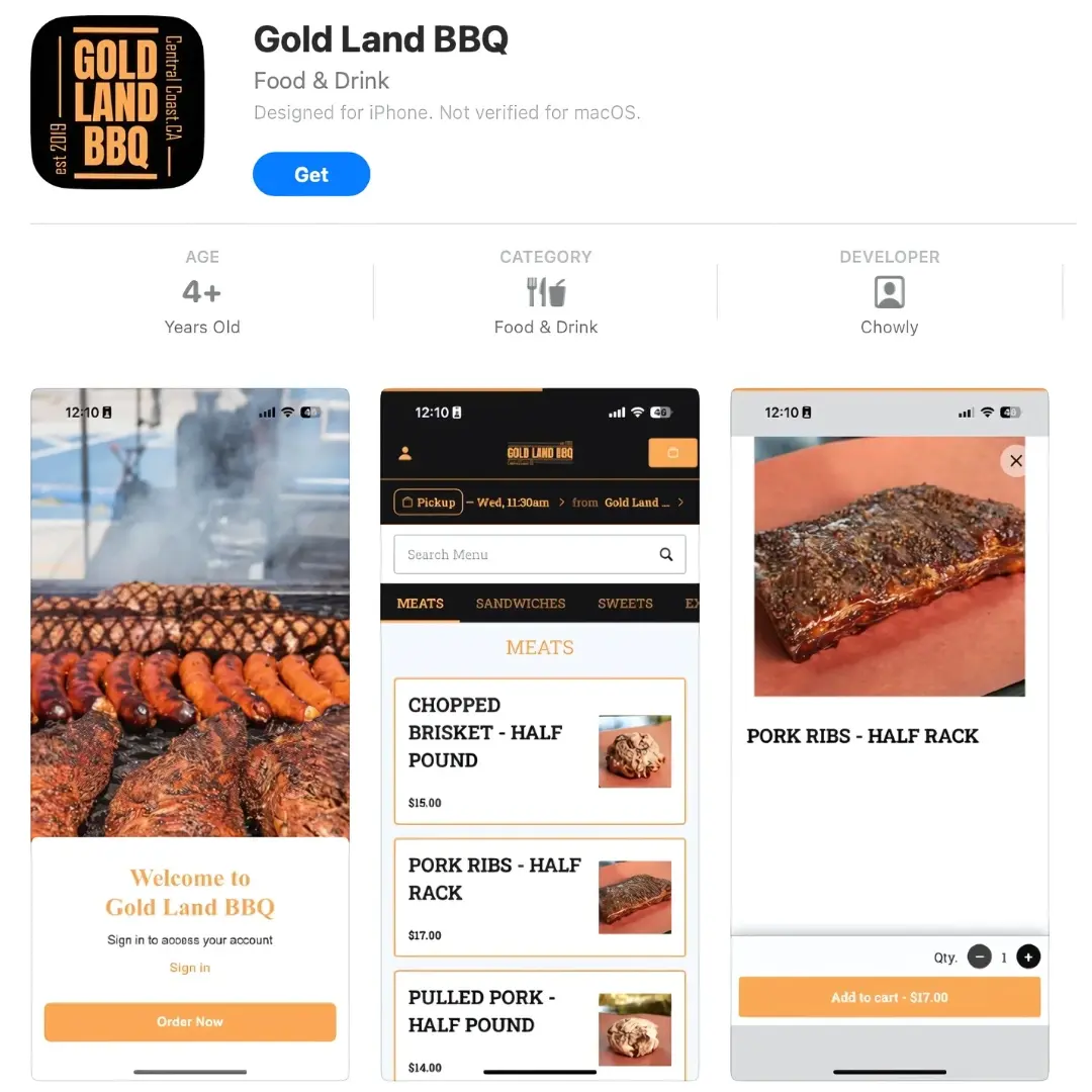 Chowly Mobile App - gold land bbq