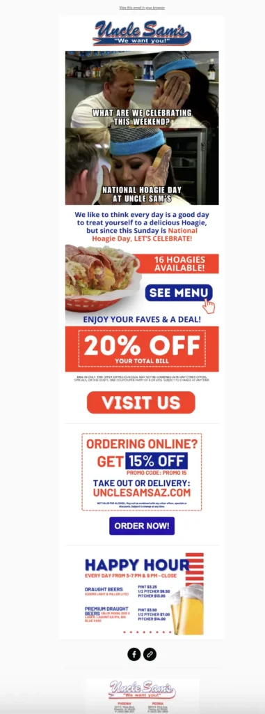 Uncle Sam's National Hoagie Day email